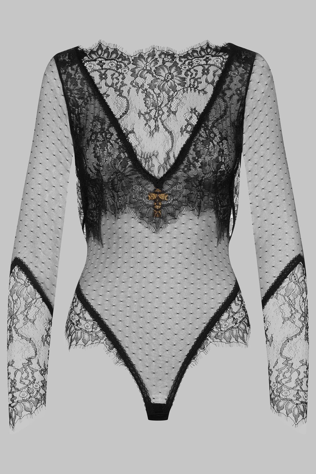 Sheer Tulle and Lace Thong Bodysuit - Inspiration Divine