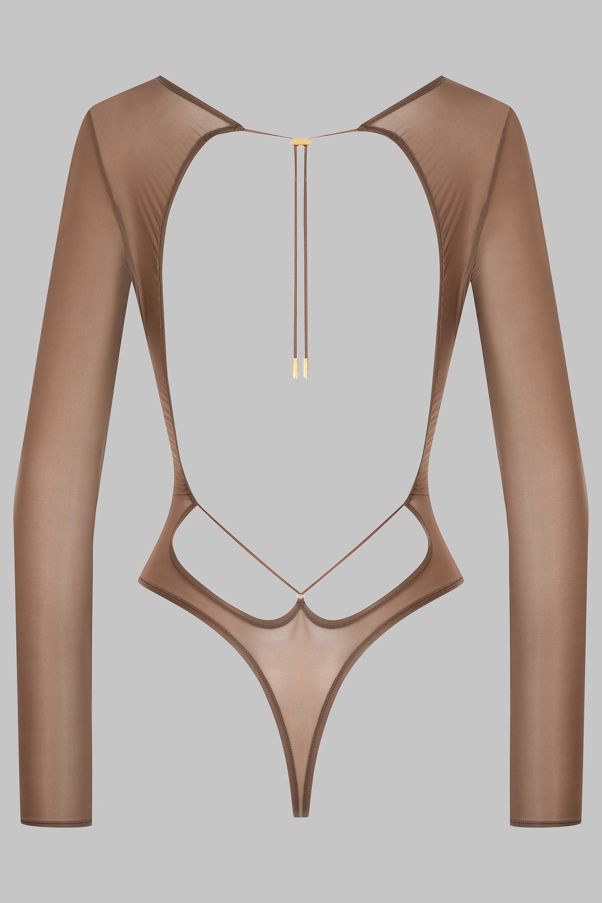 Open Back Long Sleeve Thong Bodysuit - French Kiss Light