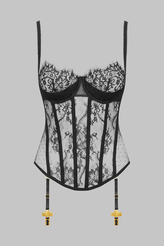 Lace Corset with Cross Suspender Straps - Inspiration Divine