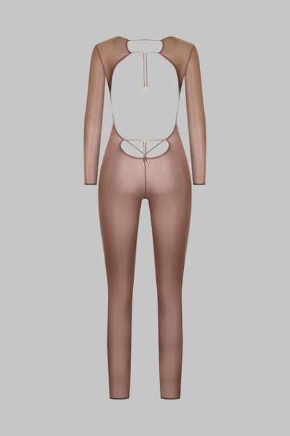 Open Back Long Sleeve Jumpsuit - French Kiss Light