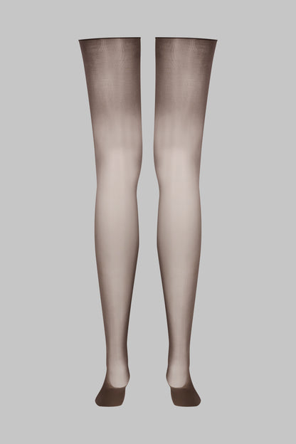 Glossy cut and curled stockings 20D - Brown - LEGWEAR